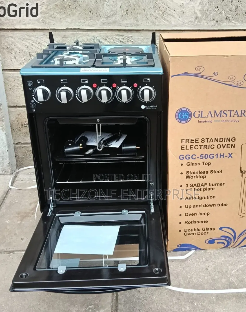 Glamstar Black 50×55cm Standing Gas Cooker With 3G+1E Cooker ,,