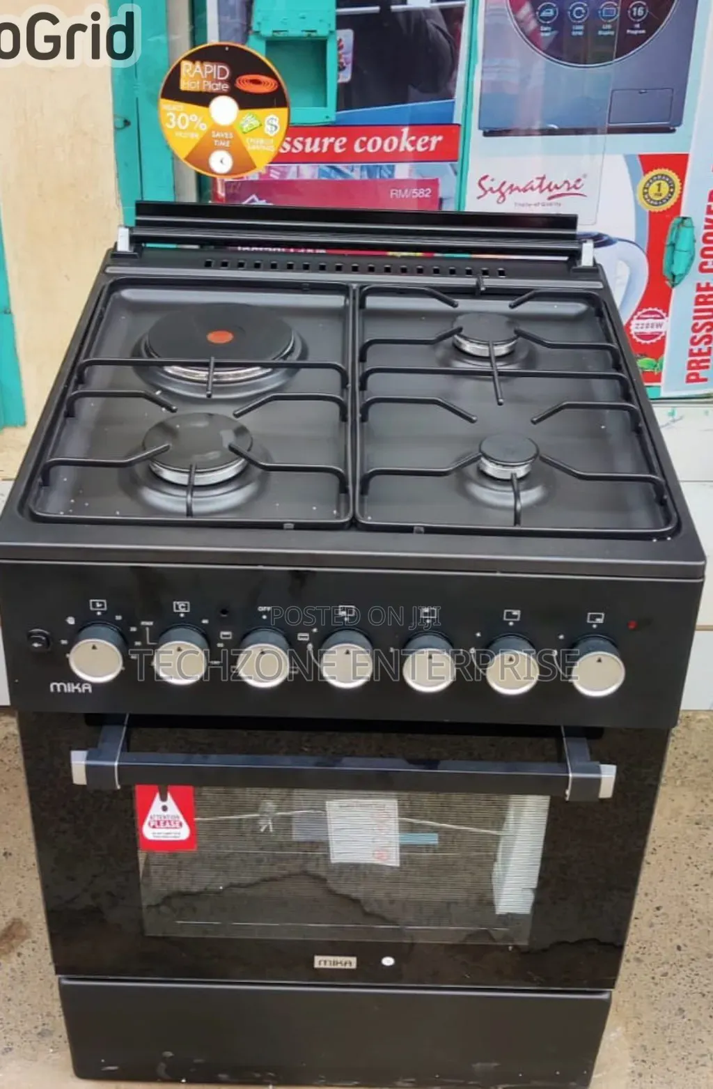Mika Black 3G+1E Standing Cooker 60X60cm Jet Burners &Auto Ignition,,