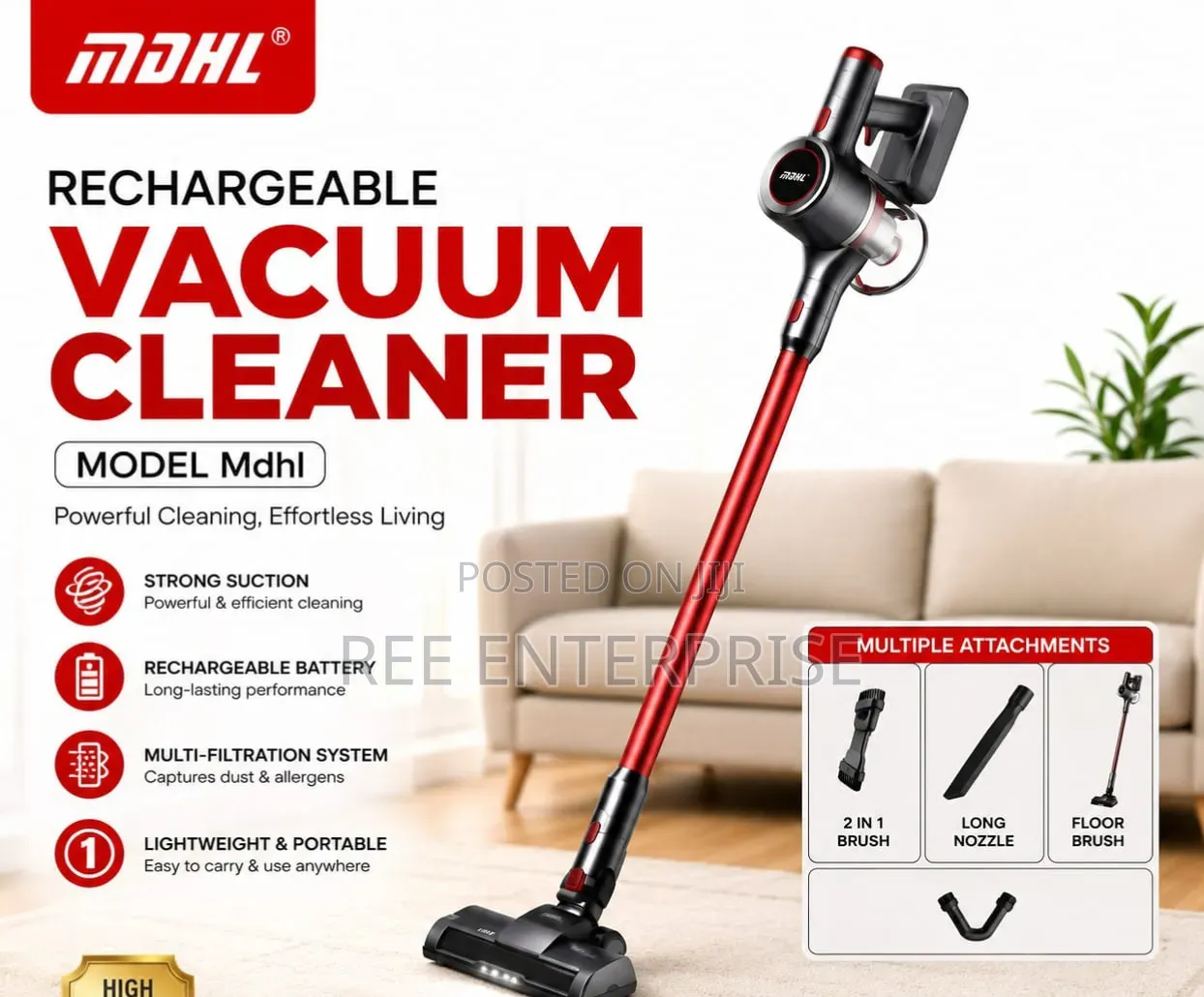 Rechargeable Vacuum Cleaner With Powerful Suction Power