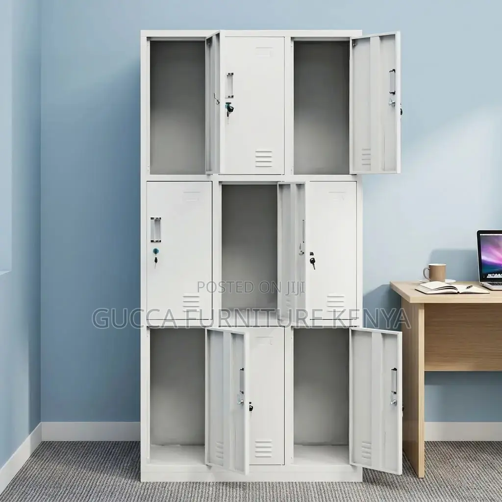 9 Door's Metallic White Gym Locker.