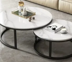 Modern Luxury 2-in-1 Pure Marble Nesting Tables With Black Stand