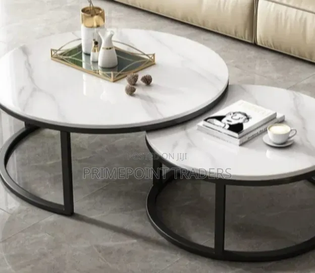Modern Luxury 2-in-1 Pure Marble Nesting Tables With Black Stand