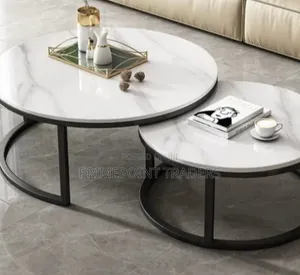 Modern Luxury 2-in-1 Pure Marble Nesting Tables With Black Stand