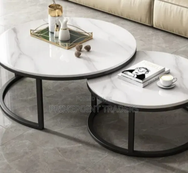 Modern Luxury 2-in-1 Pure Marble Nesting Tables With Black Stand