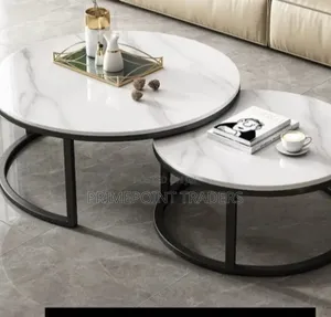 Premium 2-Piece Marble Nesting Coffee Tables – Black Stand