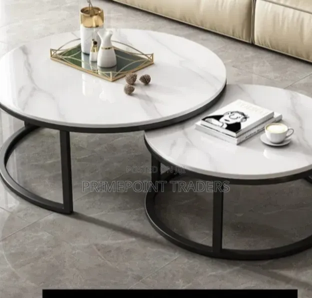 Premium 2-Piece Marble Nesting Coffee Tables – Black Stand