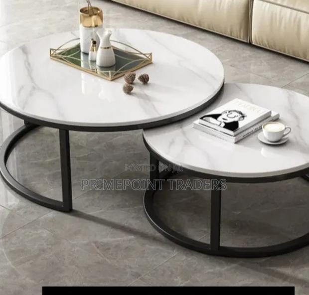 Premium 2-Piece Marble Nesting Coffee Tables – Black Stand