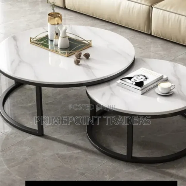 Premium 2-Piece Marble Nesting Coffee Tables – Black Stand