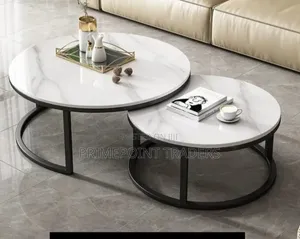 Elegant Luxury Marble Nesting Side Tables With Black Metal Stand