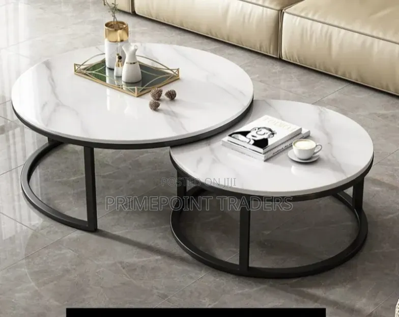 Elegant Luxury Marble Nesting Side Tables With Black Metal Stand