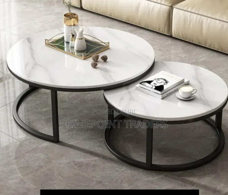 Elegant Luxury Marble Nesting Side Tables With Black Metal Stand