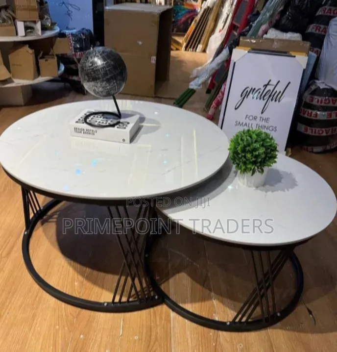 Modern Luxury 2-in-1 Pure Marble Nesting Tables With Black Stand