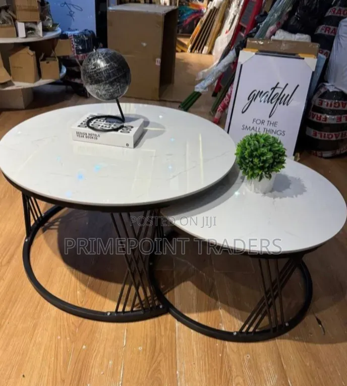 Modern Luxury 2-in-1 Pure Marble Nesting Tables With Black Stand