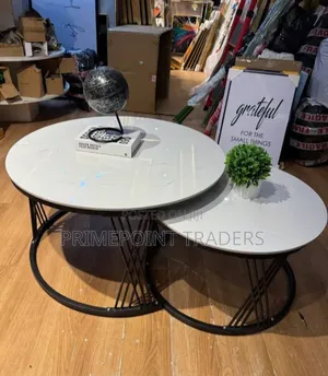 Premium 2-Piece Pure Marble Nesting Coffee Tables – Black Stand