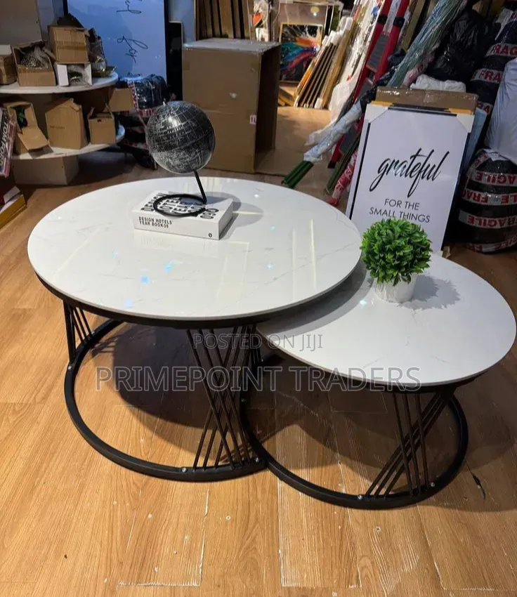 Elegant Modern Marble Nesting Side Tables With Black Stand