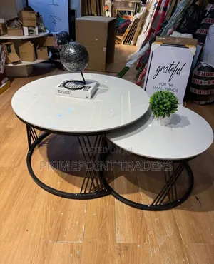 Elegant Modern Marble Nesting Side Tables With Black Stand