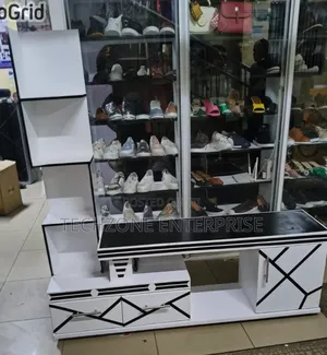 TV Stand With  LED Lights and Inbuilt Decor Stand, White and Black,,