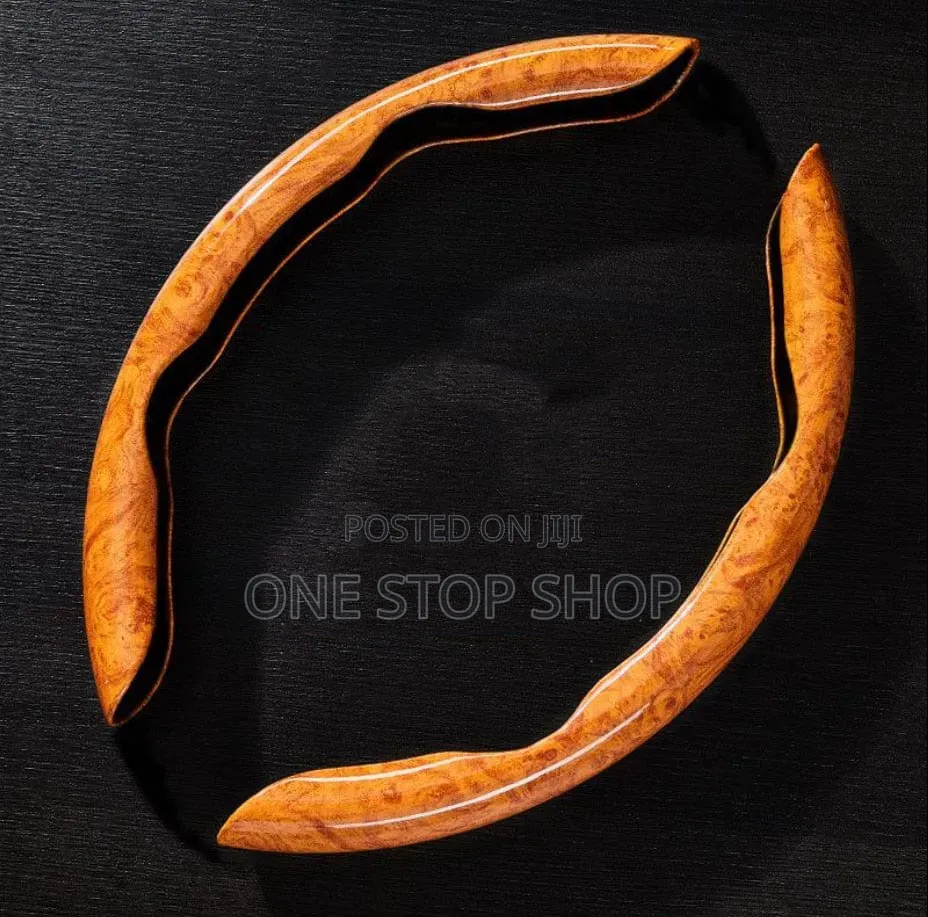 Segmented Brown Wood Grain Pattern Steering Wheel Cover
