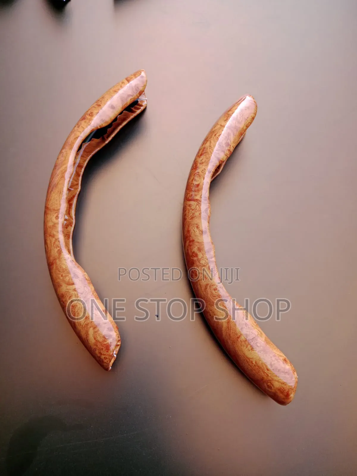 2pc Curved Wood Grain Steering Wheel Trim Grip Covers