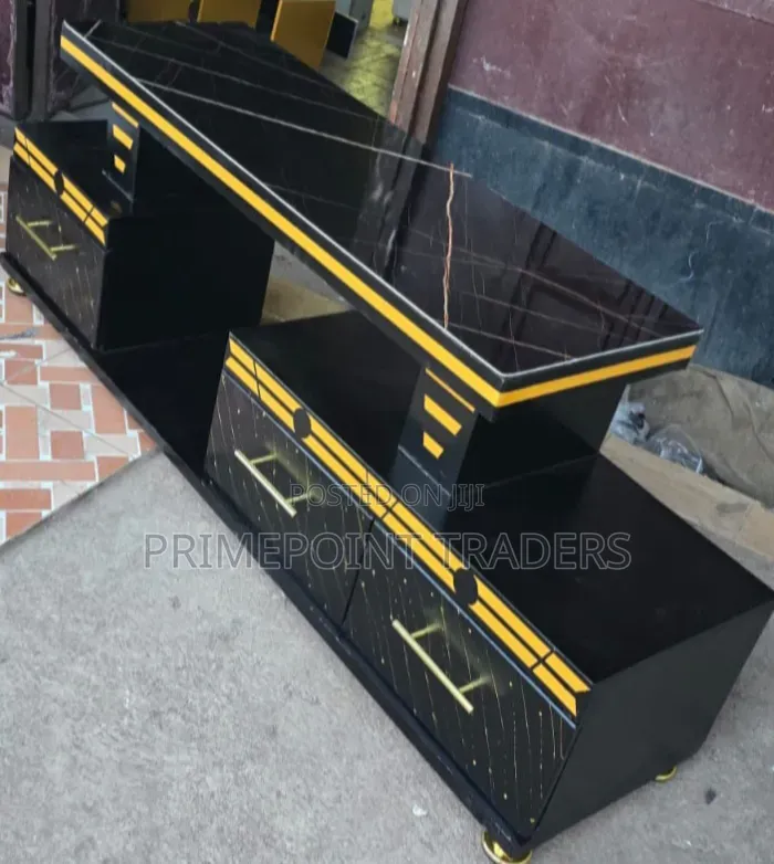 Modern Executive TV Stand With Marble Coating & LED Light