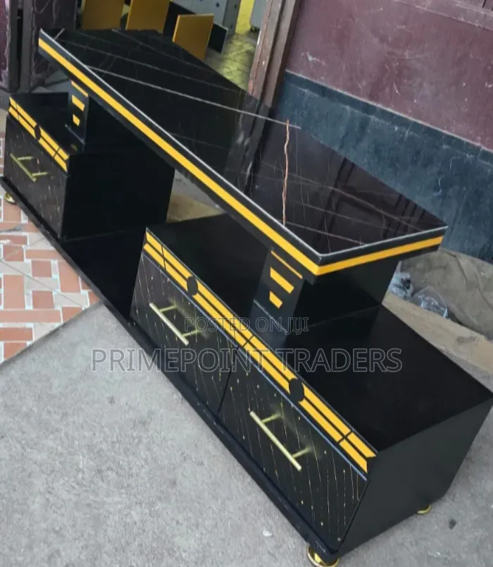 Modern Executive TV Stand With Marble Coating & LED Light