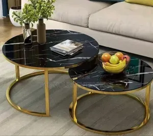 Glass Marble Effect Top Design Nesting Coffee Table - 2 in 1