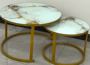 Glass Marble Effect Top Design Nesting Coffee Table - 2 in 1