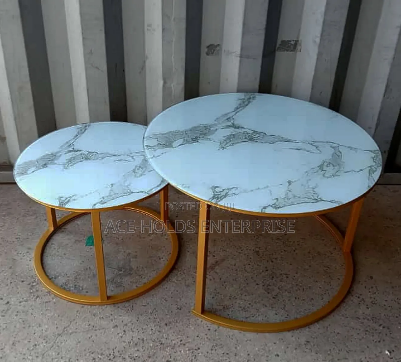 Glass Marble Effect Top Design Nesting Coffee Table - 2 in 1