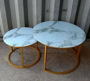 Glass Marble Effect Top Design Nesting Coffee Table - 2 in 1