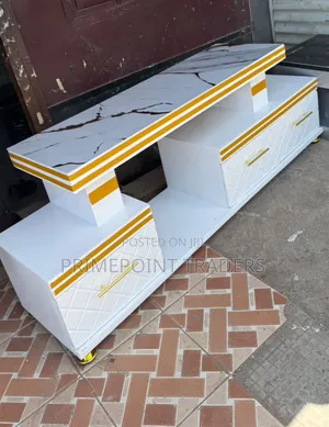Luxury White Marble-Finish TV Console With Single Light