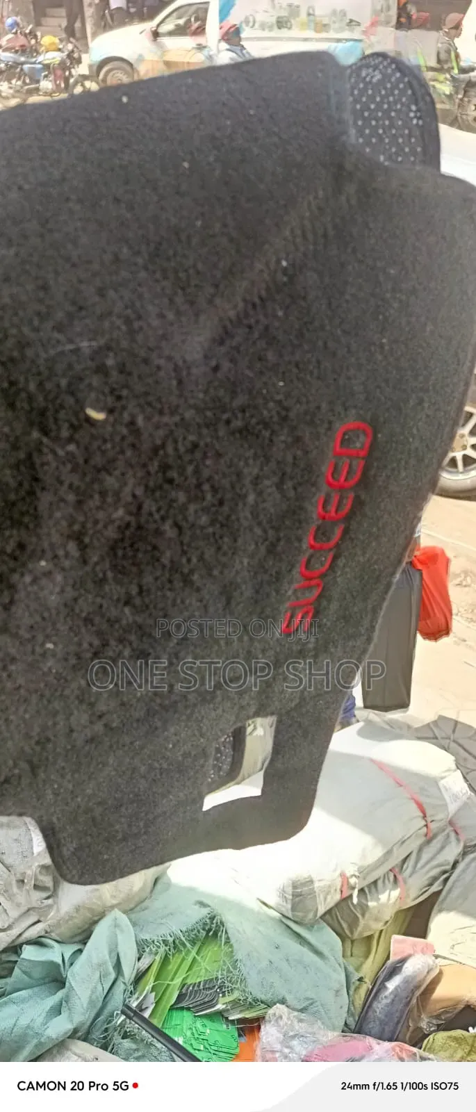 Black Embroidered Red Letter Succeed Cars Dash Mat
