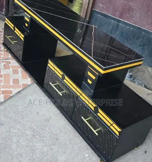 White/ Black - Executive TV Stand With Marble Coat Top and LED Light