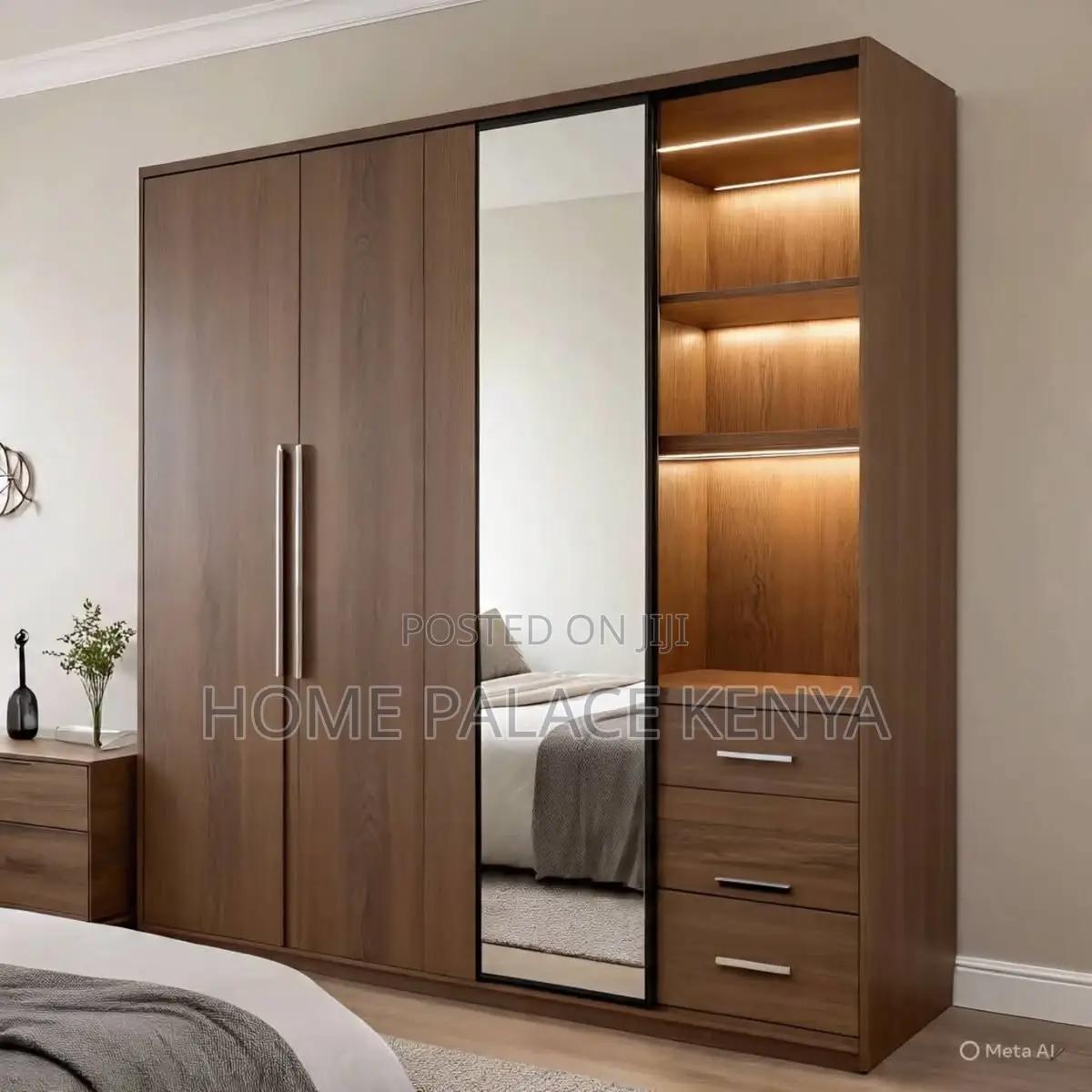 Home Wardrobe;4 Door Bedroom Wardrobe With Mirror and Spacious Storage