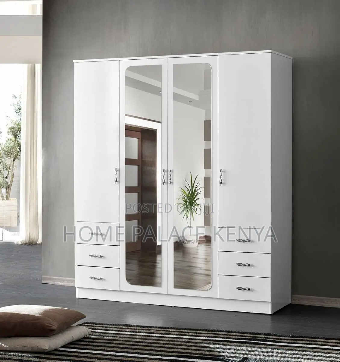 Home Wardrobe;4 Door Bedroom Wardrobe With Mirror and Spacious Storage