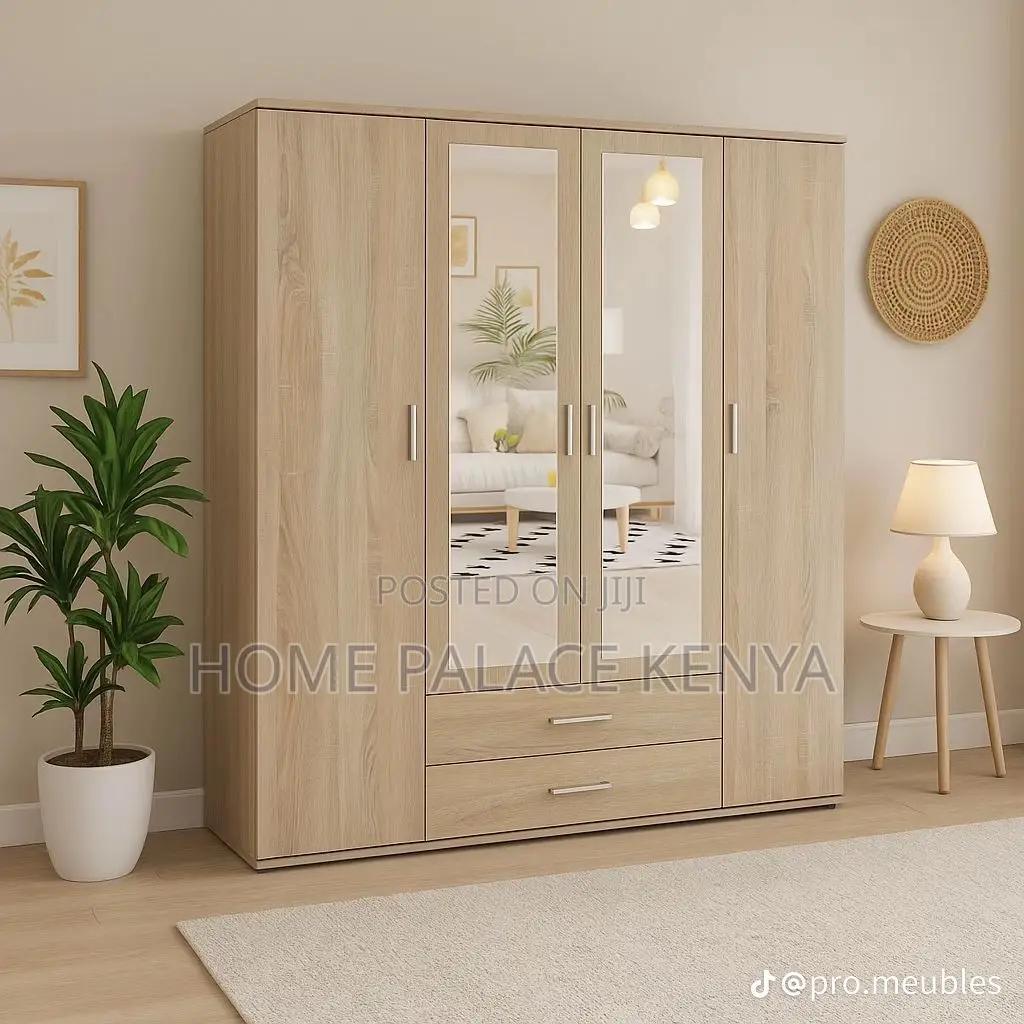 Home Wardrobe;4 Door Bedroom Wardrobe With Mirror and Spacious Storage