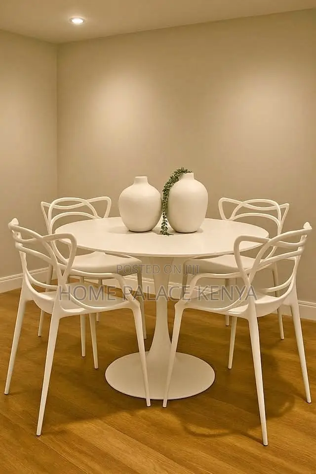Garden Set; Luxury Round Marble Dining Table and 4 Heavy Duty Chairs