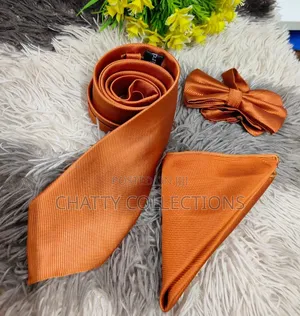 Burnt Orange Men Ties With Pocket Square and Bow Tie Set
