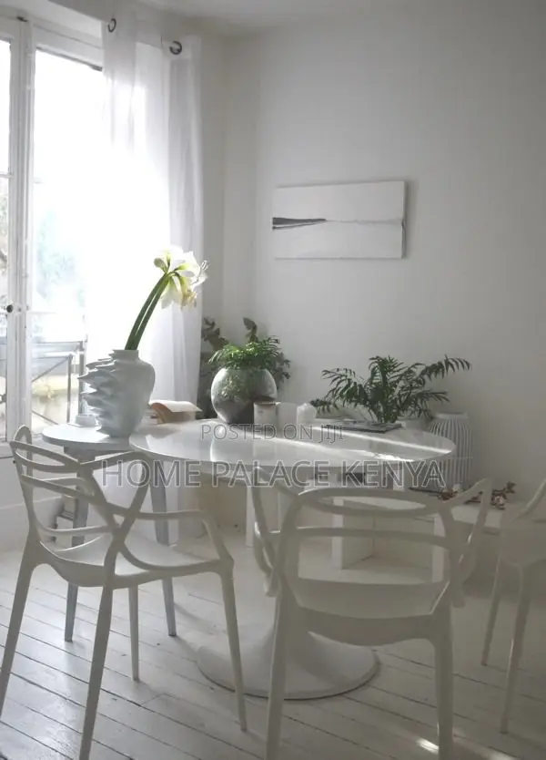 Garden Set; Luxury Round Marble Dining Table and 4 Heavy Duty Chairs