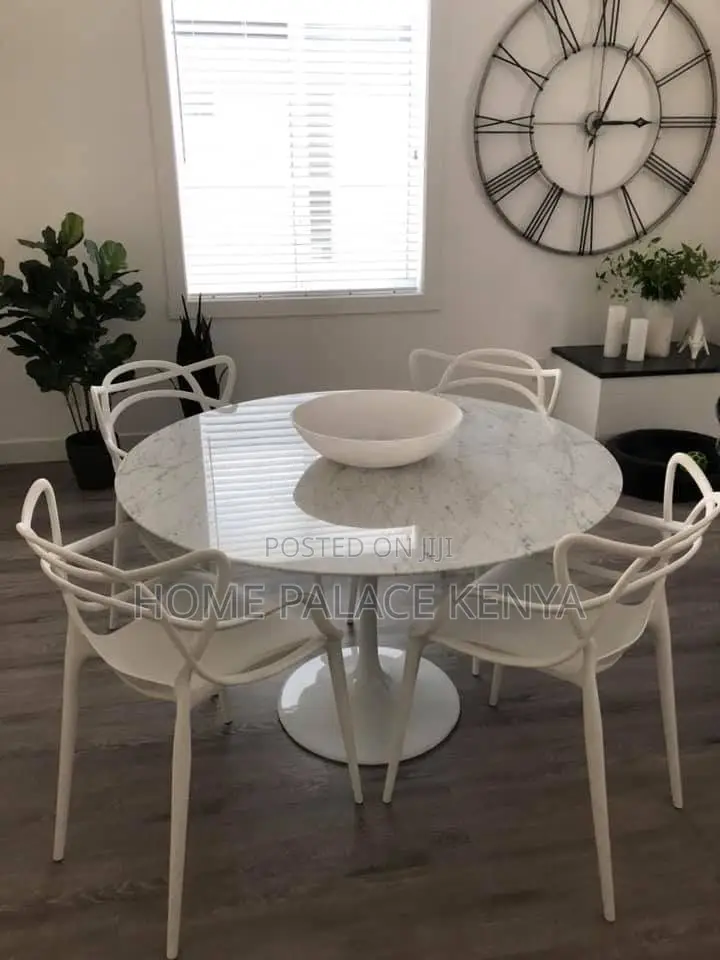 Garden Set; Luxury Round Marble Dining Table and 4 Heavy Duty Chairs