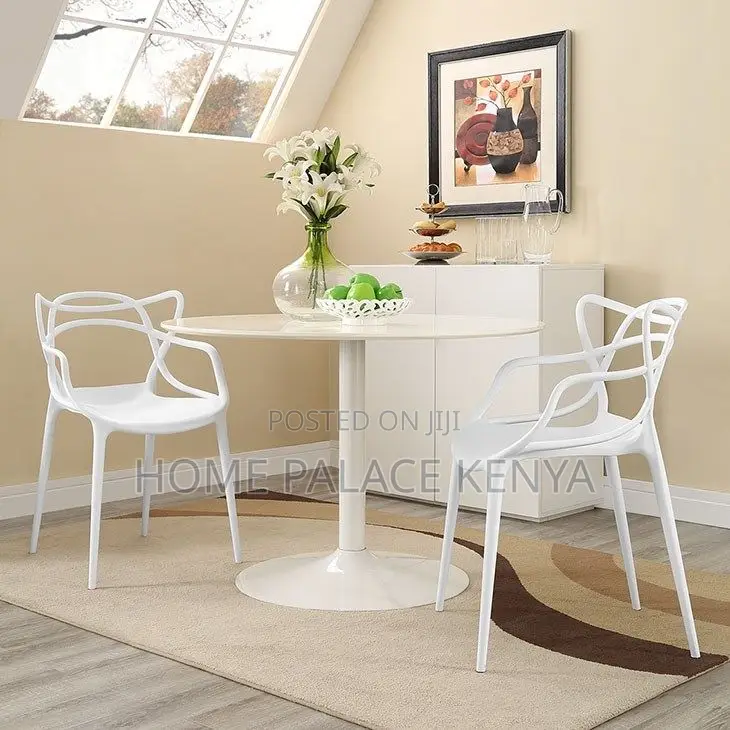 Garden Set; Luxury Round Marble Dining Table and 4 Heavy Duty Chairs