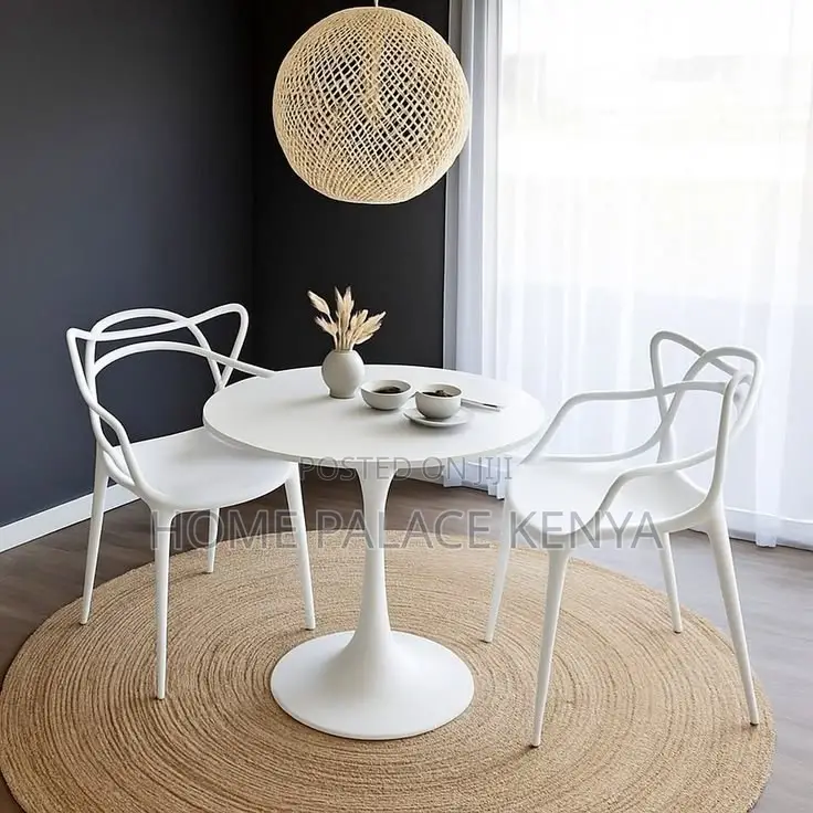 Garden Set; Luxury Round Marble Dining Table and 4 Heavy Duty Chairs
