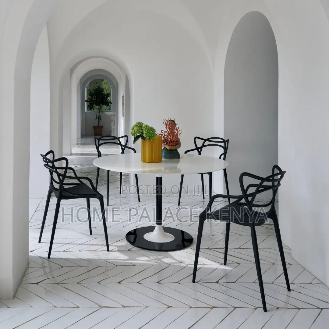 Garden Set; Luxury Round Marble Dining Table and 4 Heavy Duty Chairs