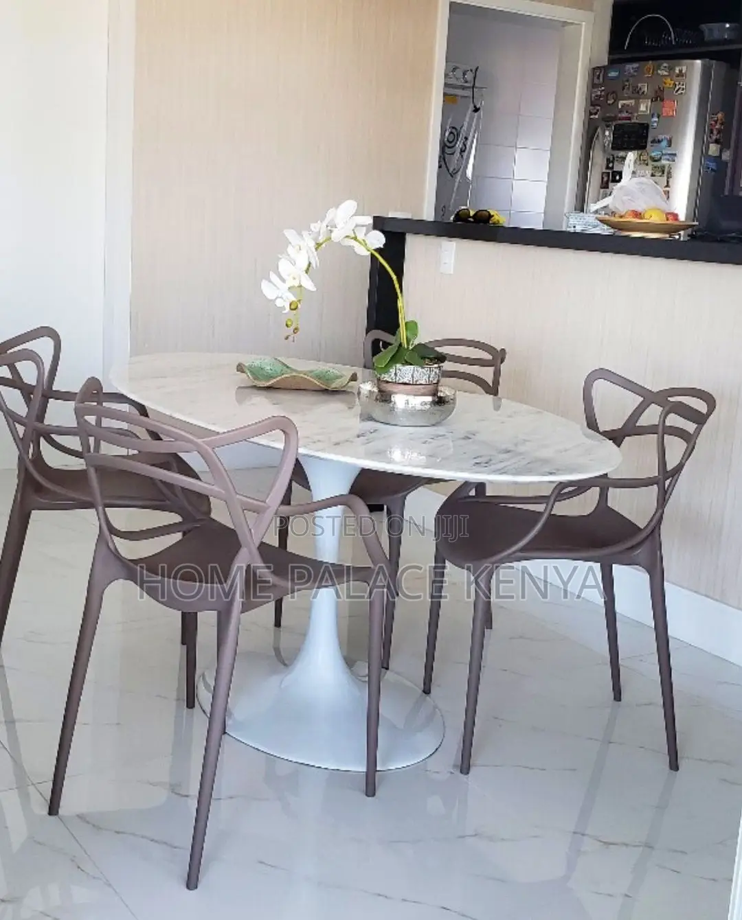 Garden Set; Luxury Round Marble Dining Table and 4 Heavy Duty Chairs