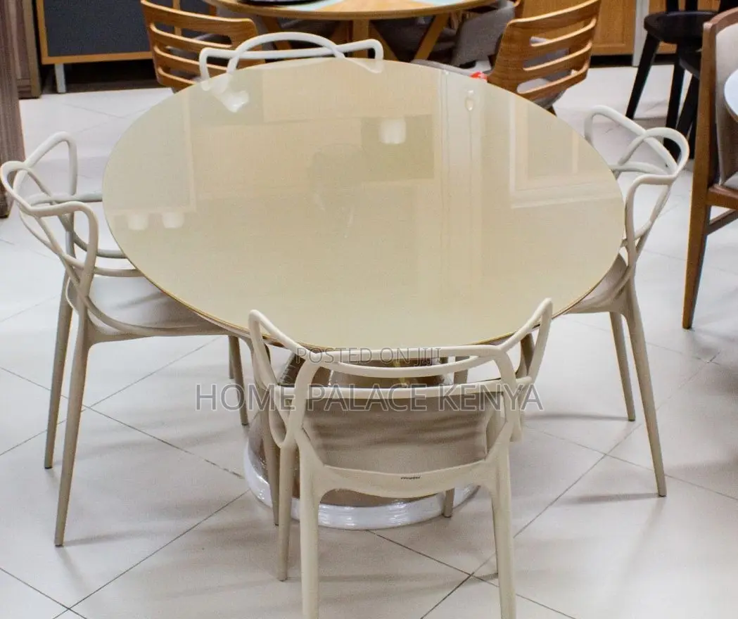 Garden Set; Luxury Round Marble Dining Table and 4 Heavy Duty Chairs