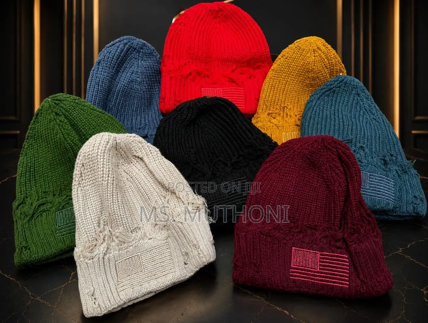 Unisex Chunky-Knit, Distressed Beanies