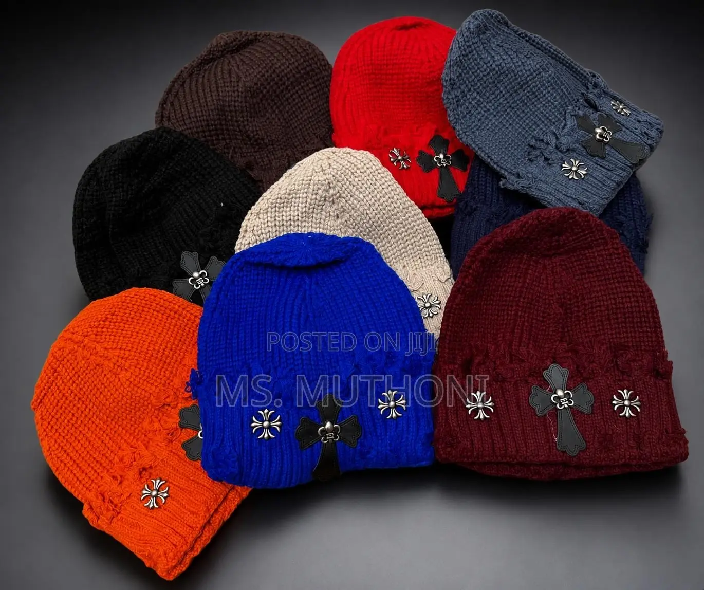Unisex Knit Chrome Hearts Cross Patch Beanie Style.