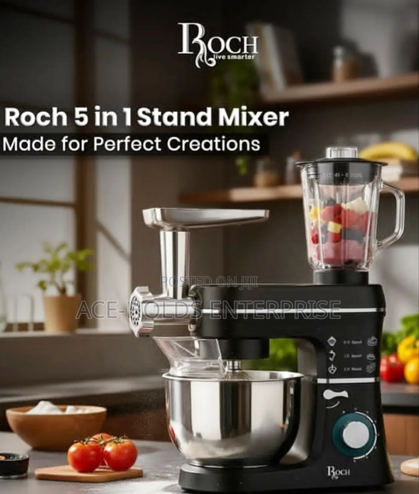 5 in 1 Roch Multifunctional Stand Mixer - 1400watts Stainless Bowl