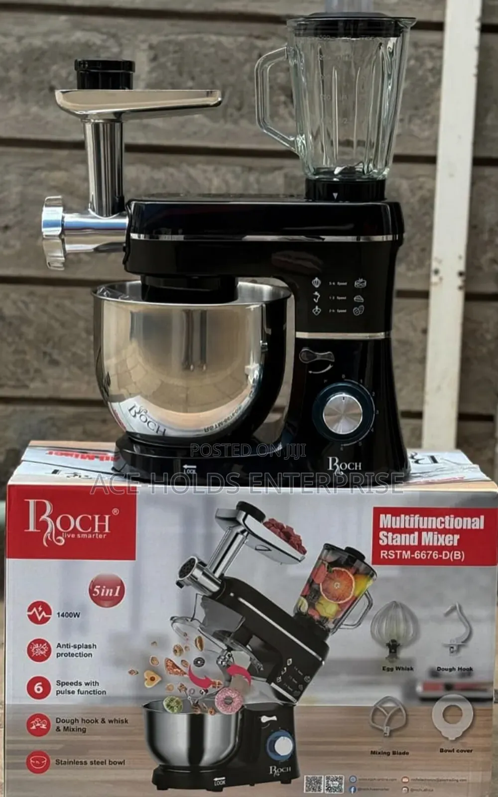 5 in 1 Roch Multifunctional Stand Mixer - 1400watts Stainless Bowl
