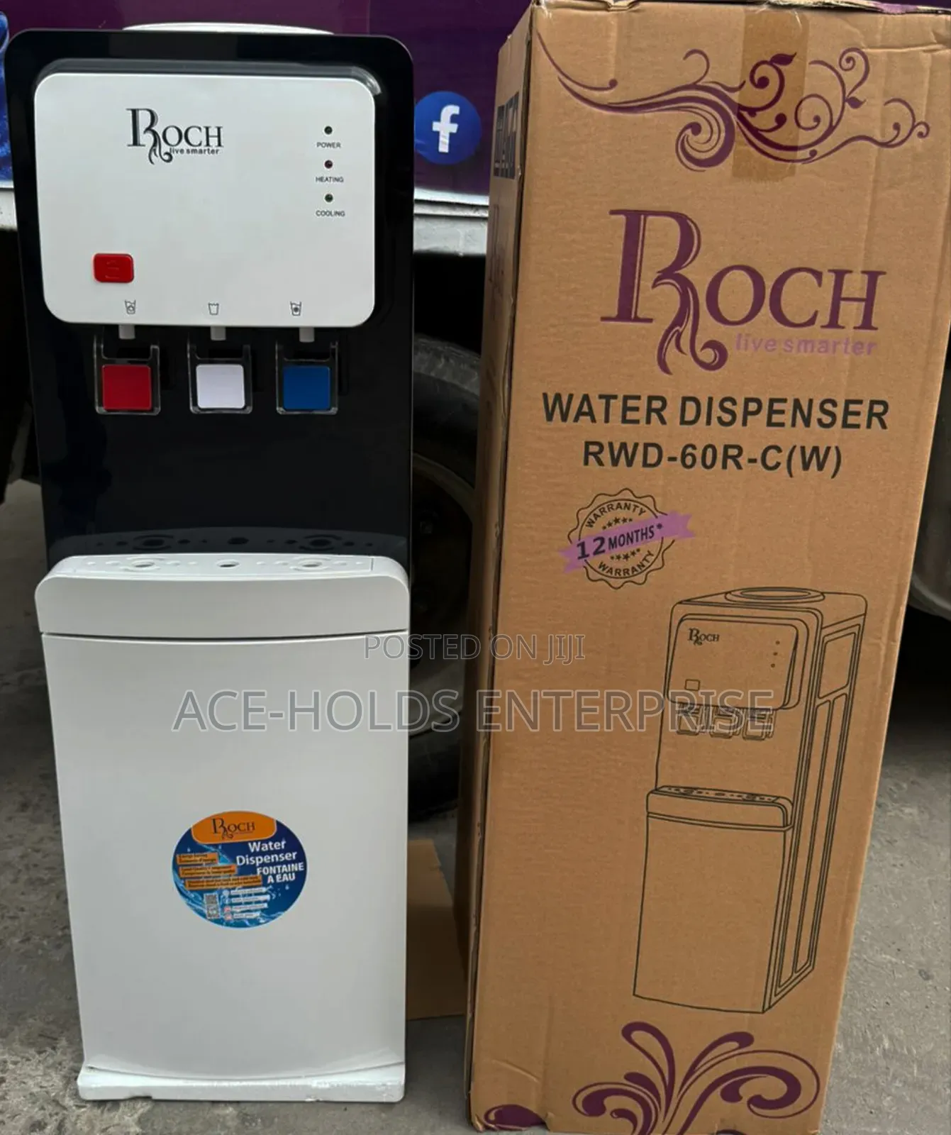 ROCH 3 Taps Water Dispenser - Compressor (Top Load) Black & White
