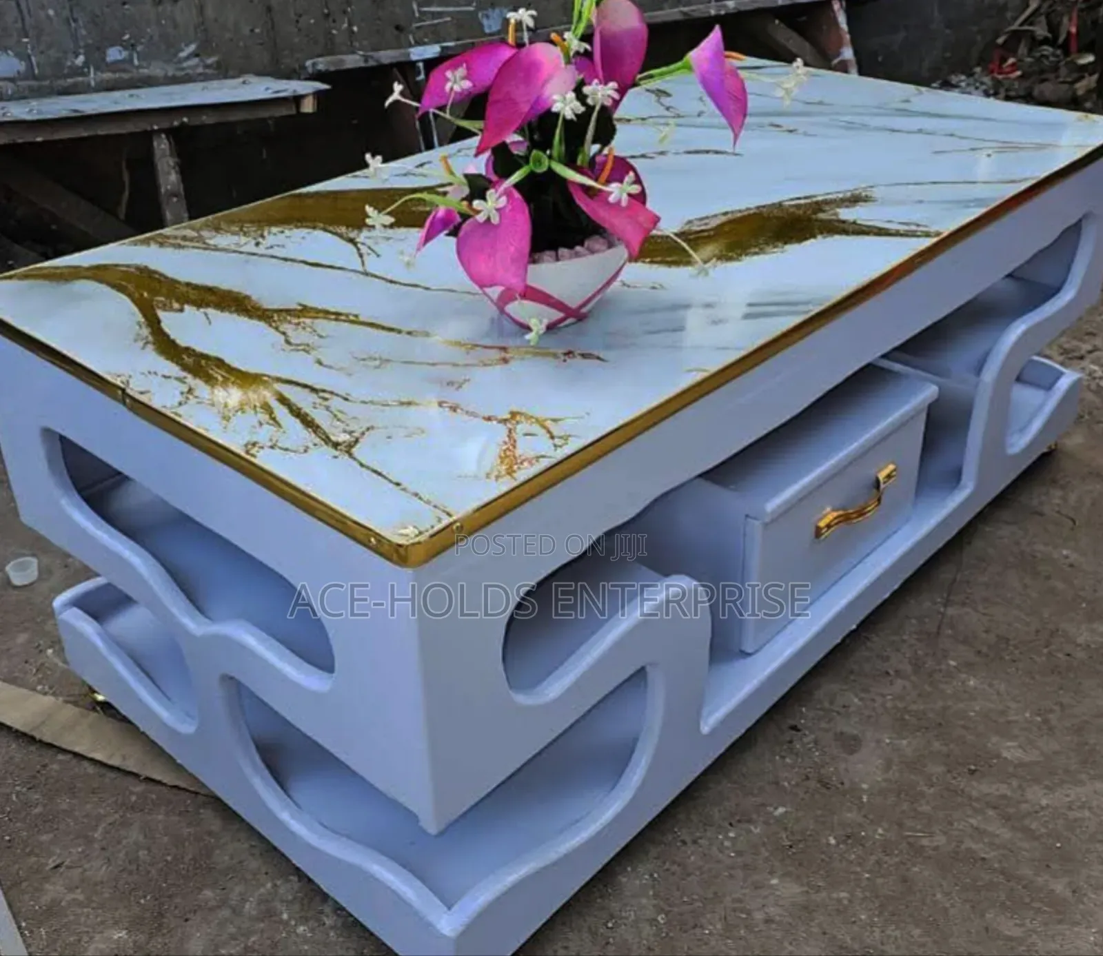 New Modern Coffee Table - Marble Stone Top Design Finish